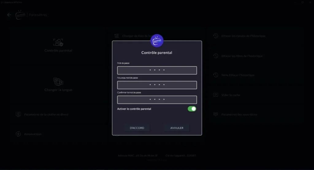 Vérifier si le contrôle parental IPTV est déjà actif après activation du code IPTV